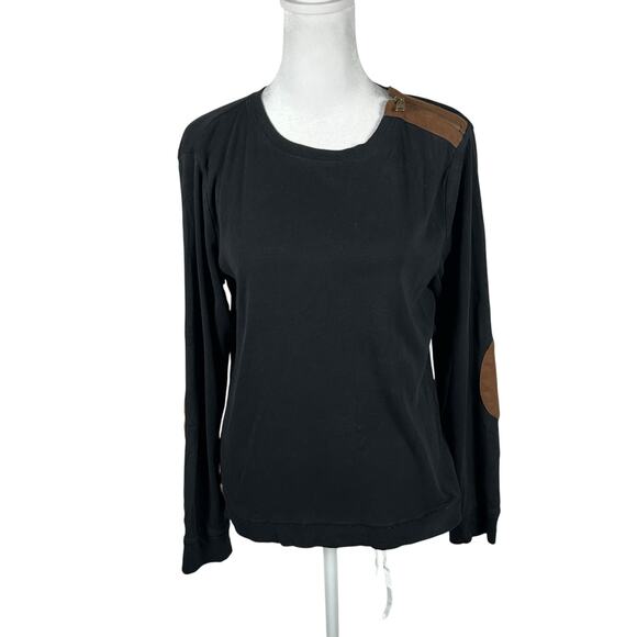 Lauren Ralph Lauren Womens Black Long Sleeve Pullover Top Large Elbow Patch - Picture 1 of 5